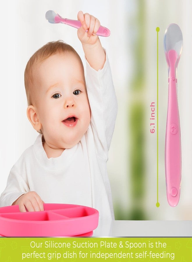 Sperric Silicone Suction Plate for Baby - 100% Food Grade Silicone Divided Plate | Toddler Self Feeding Training Suction Plate Set | BPA-Free, Microwave Dishwasher Safe Stay Put Plates (Green & Pink) - Image 5